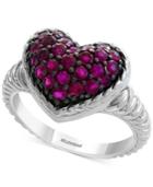 Effy Certified Ruby Cluster Heart Ring (1 Ct. T.w.) In Sterling Silver