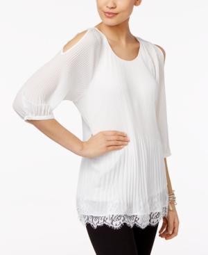Ny Collection Cold-shoulder Pleated Blouse