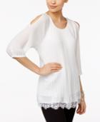 Ny Collection Cold-shoulder Pleated Blouse