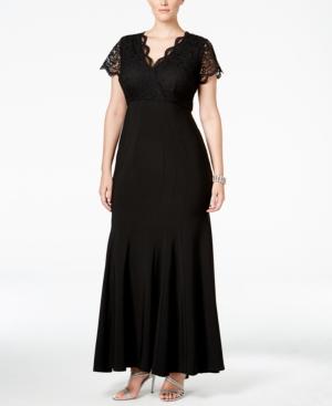 Betsy & Adam Plus Size Lace Mermaid Gown