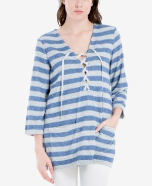 Max Studio London Striped Lace-up Tunic