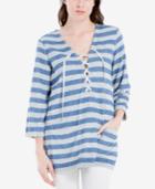 Max Studio London Striped Lace-up Tunic