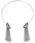 M. Haskell Silver-tone Mixed Faceted Stone Fringe Collar Necklace
