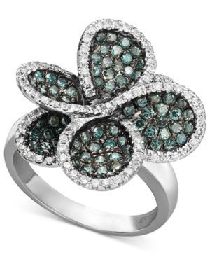 Bella Bleu By Effy Diamond Blue And White Diamond Pave Flower Ring (1-3/8 Ct. T.w.) In 14k White Gold