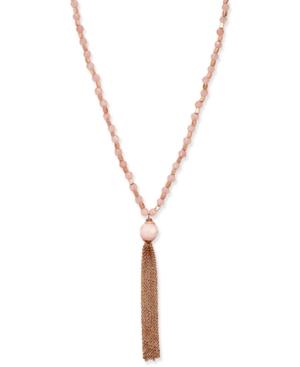 Vera Bradley Rose Gold-tone Pink Bead Tassel Pendant Necklace