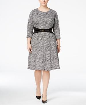 Calvin Klein Plus Size Colorblocked Belted Fit & Flare Dress