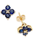 Sapphire (1-1/3 Ct. T.w.) And Diamond Accent Flower Stud Earrings In 10k Yellow Gold