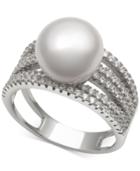 Cultured Freshwater Pearl (10mm) And Cubic Zirconia Multi-row Statement Ring In Sterling Silver, Size 6-8