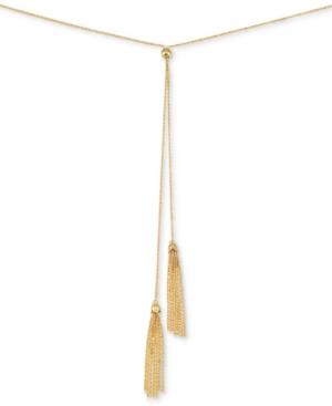 Italian Gold Double Tassel Lariat Necklace In 14k Gold