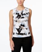 Calvin Klein Petite Abstract-print Pleat-neck Shell