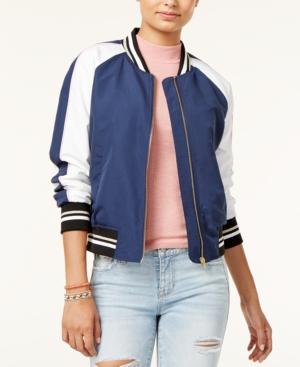 Hippie Rose Juniors' Cropped Varsity Bomber Jacket
