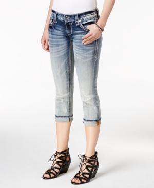 Rock Revival Cropped Stitch-detail Medium Blue Wash Jeans