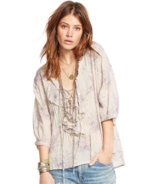 Denim & Supply Ralph Lauren Floral-print Gauze Lace-up Top
