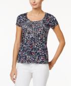 Charter Club Petite Cotton Mixed-print Top, Created For Macy's