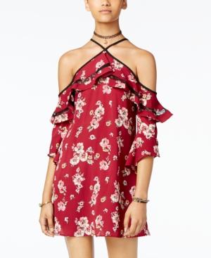 Trixxi Juniors' Printed Lace Ruffle Shift Dress