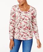Karen Scott Print Long-sleeve T-shirt, Created For Macy's