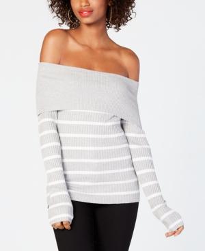 Hooked Up By Iot Juniors' Off-the-shoulder Striped Sweater
