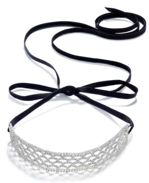 Inc International Concepts Silver-tone Scalloped Pave Black Ribbon Choker Necklace, Only At Macy's
