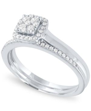Diamond Square Halo Cluster Bridal Set (1/3 Ct. T.w.) In 14k White Gold
