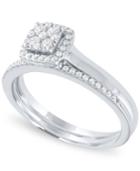 Diamond Square Halo Cluster Bridal Set (1/3 Ct. T.w.) In 14k White Gold