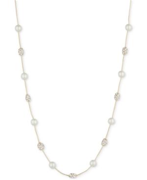 Anne Klein Gold-tone Imitation Pearl And Crystal Cluster Statement Necklace