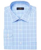 Club Room Men's Estate Classic/regular Fit Wrinkle Resistant Blue Windowpane Dress Shirt, Only At Macy's