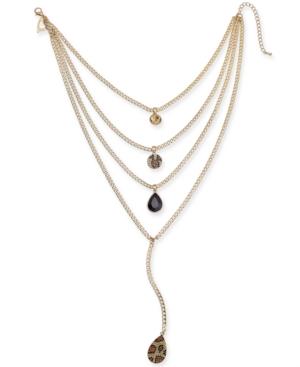 Thalia Sodi Gold-tone Multi-layer Stone & Leopard Pave 16-1/2 Statement Necklace, Created For Macy's