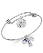 Unwritten Love Charm And Sodalite (8mm) Bangle Bracelet In Stainless Steel