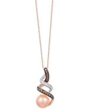 Le Vian Chocolatier Freshwater Pearl (8mm) And Diamond (1/5 Ct. T.w.) Pendant Necklace In 14k Gold And White Gold