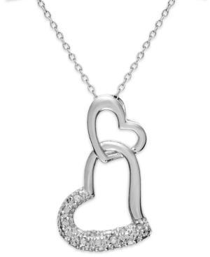 Sterling Silver Diamond Double Heart Pendant Necklace (1/10 Ct. T.w.)