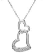 Sterling Silver Diamond Double Heart Pendant Necklace (1/10 Ct. T.w.)