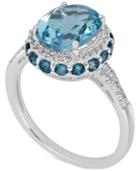 Blue Topaz (2-1/3 Ct. T.w) And White Topaz (1/6 Ct. T.w) Ring In Sterling Silver