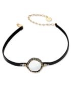Paul & Pitu Naturally 14k Gold-plated Hematite And Freshwater Pearl Coin Black Imitation Leather Choker Necklace