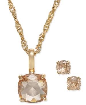 Charter Club Gold-tone Peach Crystal Pendant Necklace And Earrings