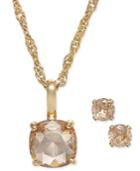 Charter Club Gold-tone Peach Crystal Pendant Necklace And Earrings