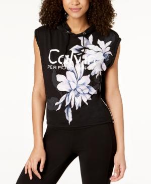 Calvin Klein Performance Floral-print Sleeveless Cropped Hoodie