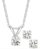 Round-cut Diamond Pendant Necklace And Earrings Set In 10k Yellow Or White Gold (1/6 Ct. T.w.)