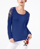 Inc International Concepts Lace-trimmed Sweater, Created For Macy's