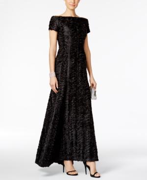 B Michael Rippled Off-the-shoulder Gown