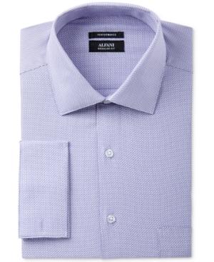 Alfani Men's Classic/regular Fit Performance Stretch Easy-care French Cuff Lavender Step Twill Dress Shirt, Only At Macy's