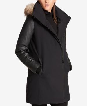 Dkny Mixed-media Asymmetrical Puffer Coat, Created For Macy's