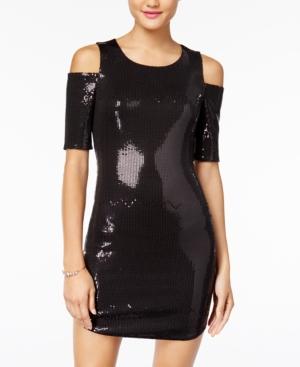 As U Wish Juniors' Sequined Cold-shoulder Bodycon Dress