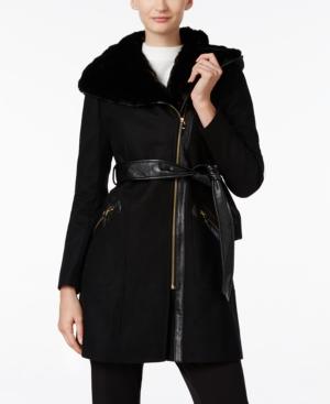 Via Spiga Mixed-media Faux-fur Trim Hooded Walker Coat
