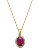 Ruby And White Sapphire Oval Pendant Necklace In 10k Gold (2-1/2 Ct. T.w.)