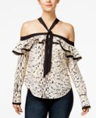 Guess Printed Off-the-shoulder Ruffled Top