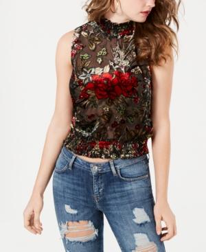 Guess Stephanie Sheer Velvet-embroidered Top