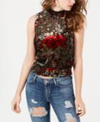 Guess Stephanie Sheer Velvet-embroidered Top