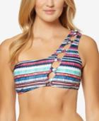 Jessica Simpson Striped One-shoulder Cutout Bikini Top Women's Swimsuit