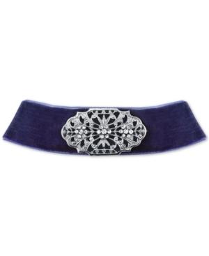 2028 Silver-tone Crystal Blue Velvet Ribbon Choker Necklace, A Macy's Exclusive Style