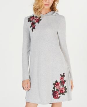 No Comment Juniors' Floral Patch Hoodie Dress